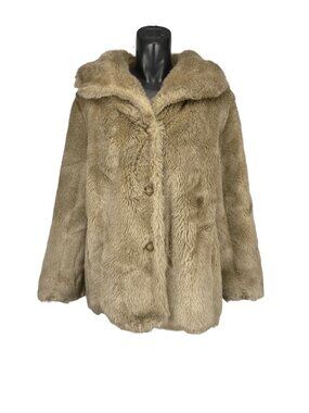 SEARS Vintage 70's The Fashion Place Faux Fur Beige Coat Jacket Size L